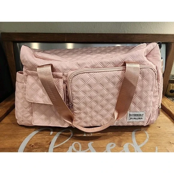 Sport‎ Gym Bag Large Quilted Travel Duffel Bag with Shoe Compartment Pink