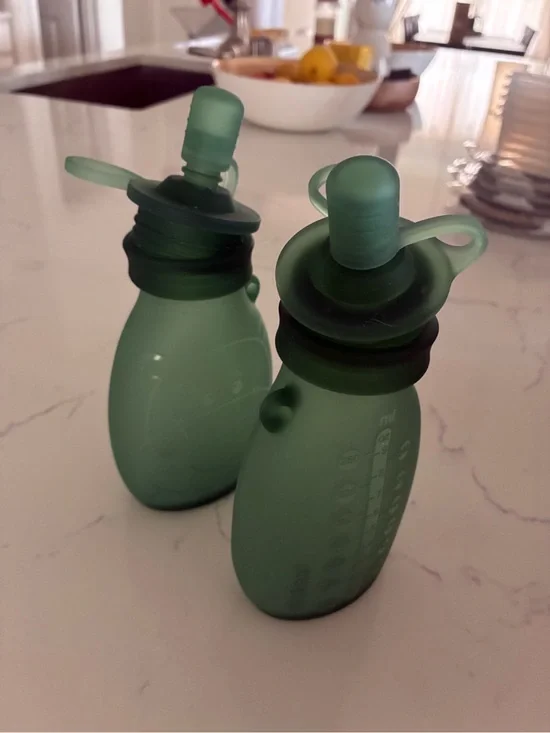 Green Silicone Travel Bottles with Flip-Top Spouts (Set of 2)