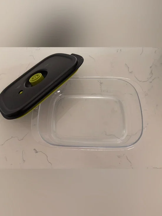 Clear Rectangular Food Storage Container with Black & Lime Green Lid vacuum seal