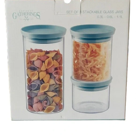 Godinger Stackable Glass Storage Containers 3 Sizes - NEW in Box