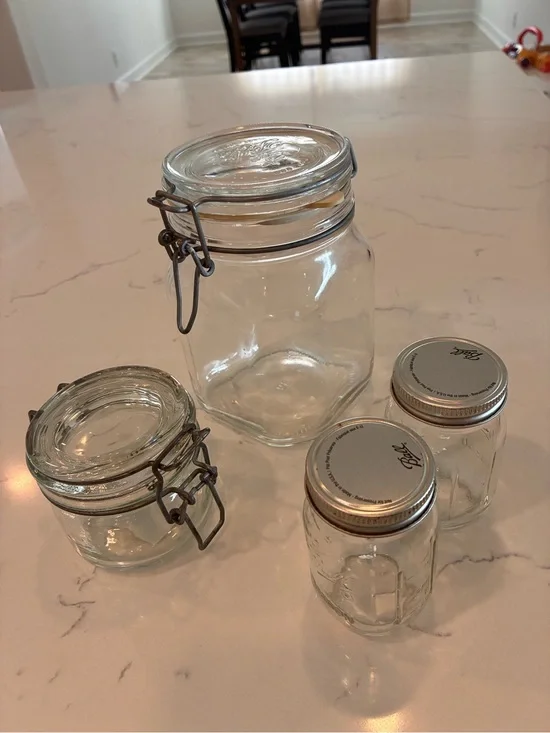 Clear Glass Storage Jars - Set with Clip Lids and Mason Jars