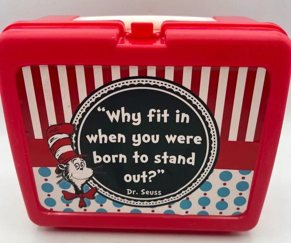 Thermos Dr Seuss Cat in the Hat Lunch Box Red Plastic Kids School Case Vintage
