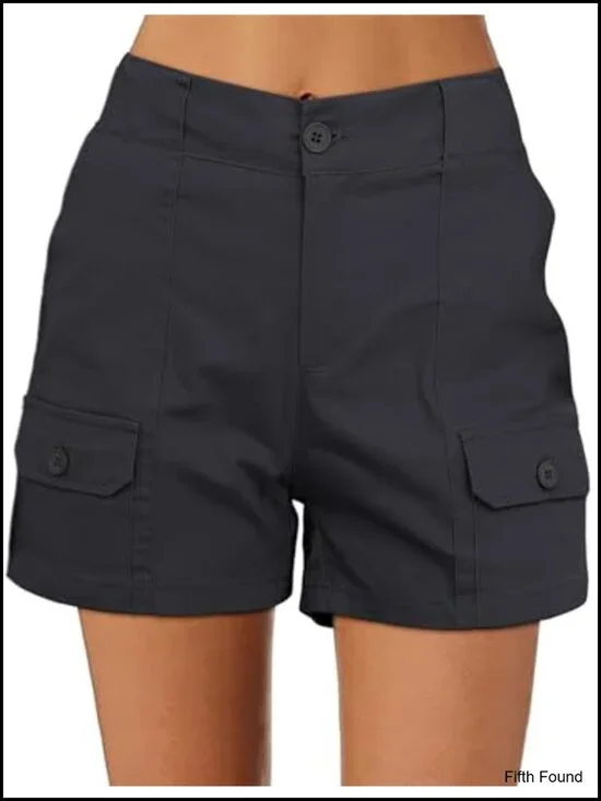 High Waisted Cargo Shorts with Ribbed Elastic Waist and Utility Pockets