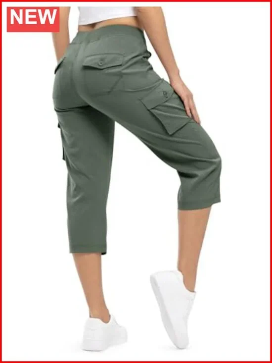 Womens Cargo Capris Lightweight Hiking Pants 6 Pockets Quick Dry Loose Shorts