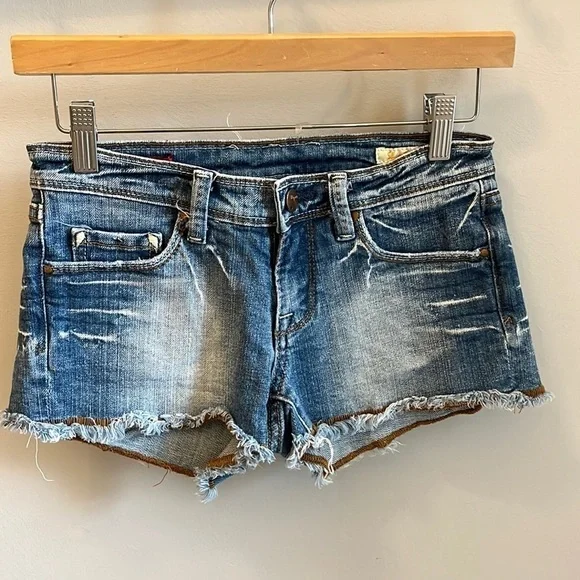 Vigoss Fiona Shorts Stretch Denim Size 26 Distressed Embroidered Hem & Pockets