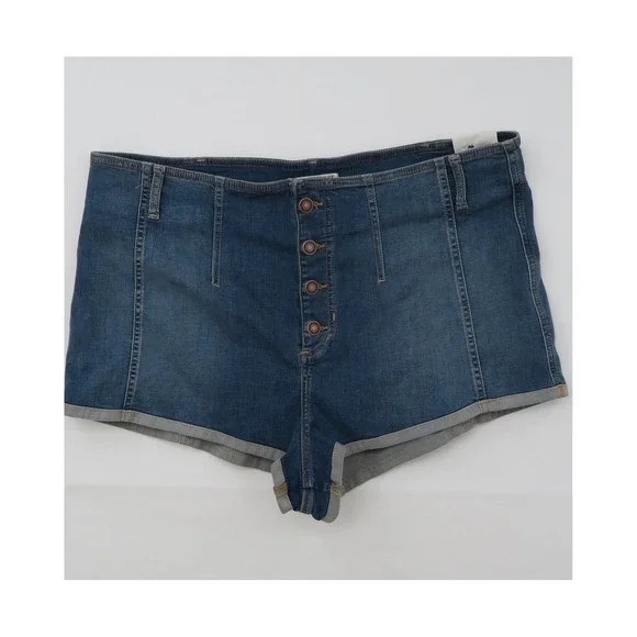 We The Free Free People Crvy Oasis High Rise Button‎ Fly Denim Shorts Blue 35