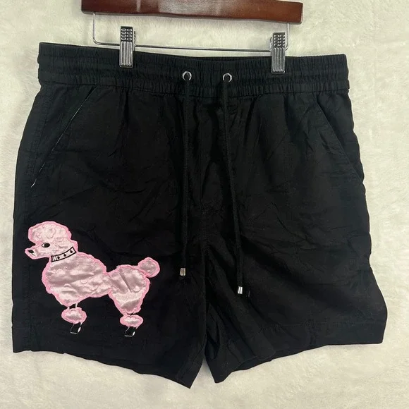 Croft & Barrow Shorts Womens S Black Poodle Patch Drawstring‎ Elastic Waist