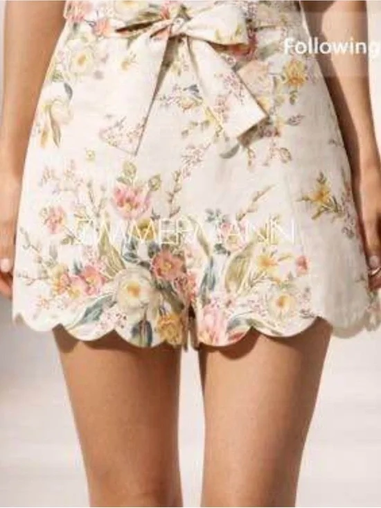 Zimmermann Anneke Floral High-Waist Scallop Hem Shorts