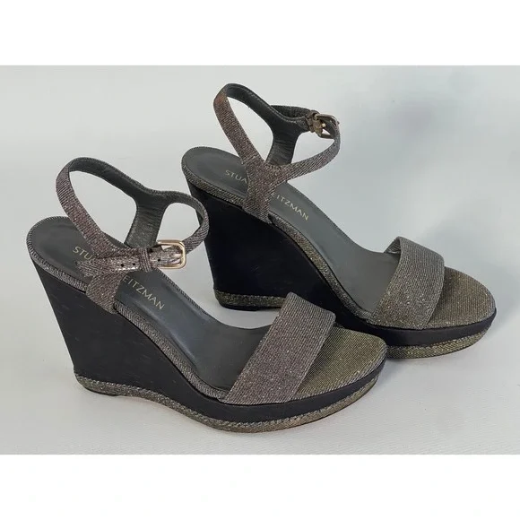 Stuart Weitzman Wedge Sandals Size 9.5 Metallic Platform Women