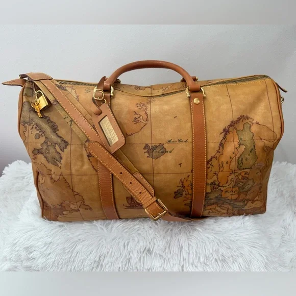 Alviero Martini 1A Classe Travel Geo Map Men’s Duffle Weekender Bag 19” FULL SET