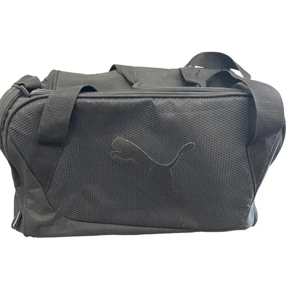 PUMA Black Duffel Bag 18x9x10 Gym Travel Sport Adjustable Strap Like New