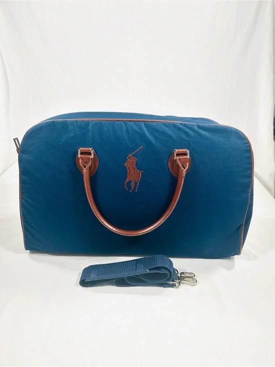 Vintage Polo Ralph Lauren Duffle Bag with Prominent Brown Embroidered Pony Logo