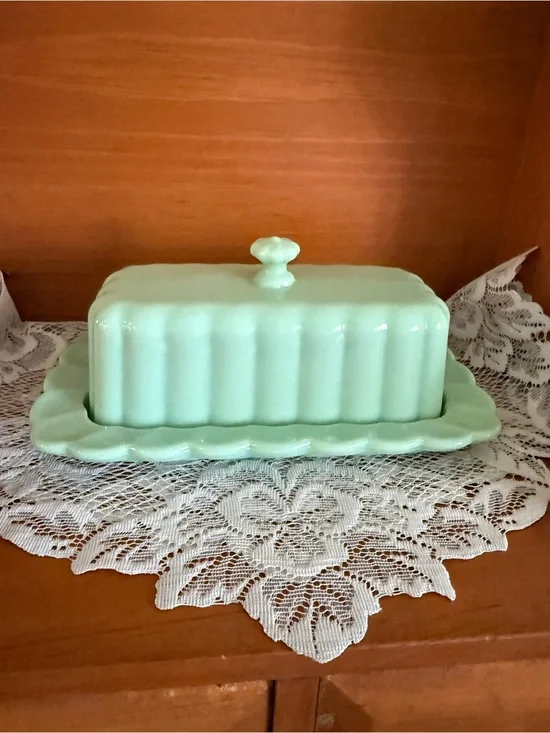 Pioneer Woman Green Ceramic Butter Dish