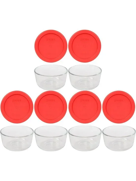 2 Cup Glass Bowls with Red Food Storage Lids - 6-Pack, Durable & BPA-Free