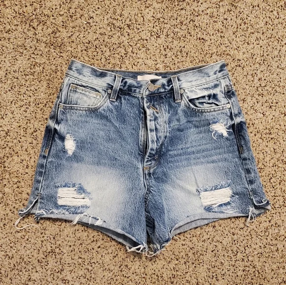 Habitual High-Waisted Button Fly Distressed Jean Shorts