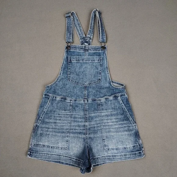 Aerie Denim Overall Shorts Women XS Blue Cuffed‎ Hem Casual Festival Preppy EC