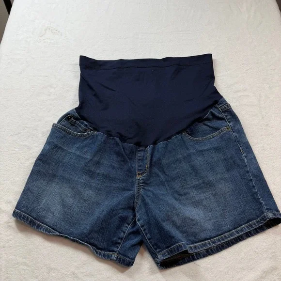 Maternity Denim Shorts Women Size 10 Blue Good Over Belly Panel‎ Stretch