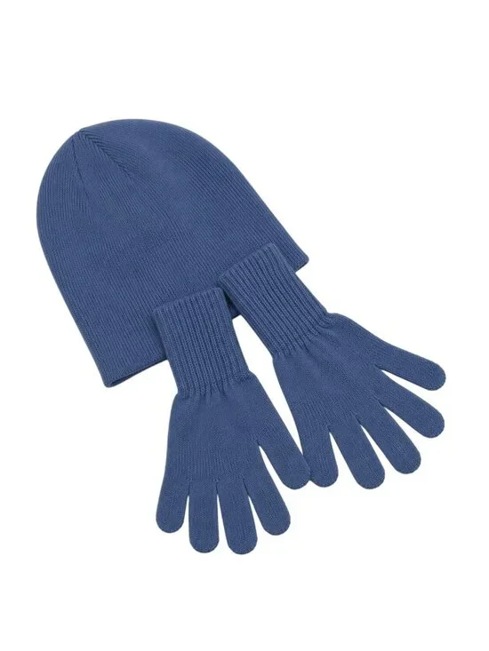 The Easy Life Blue Knit Beanie Hat Gloves Set Unisex Size S M New