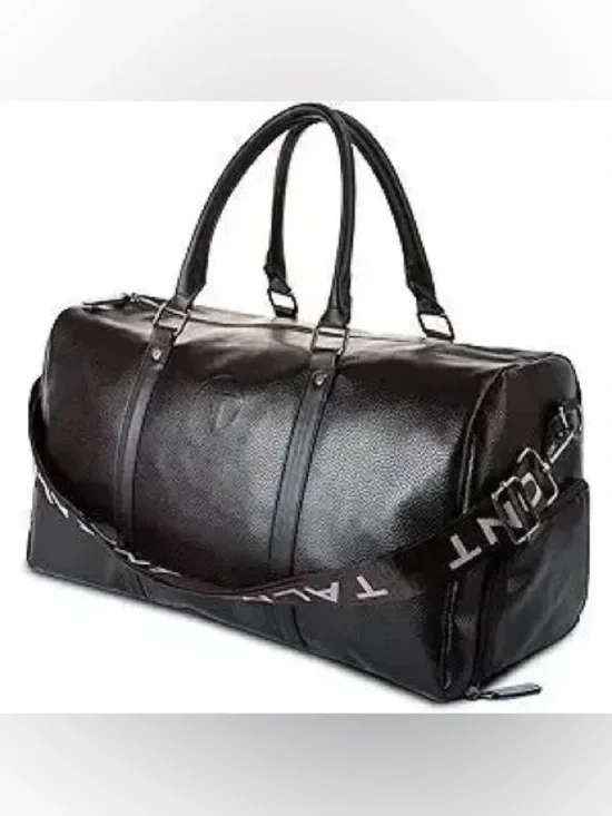 Talmont Black Leather Travel Duffel Bag for Men