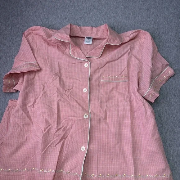 Old Navy Women's Pajama Set Pink Check Button Front Sleepwear Lounge Set SizeL