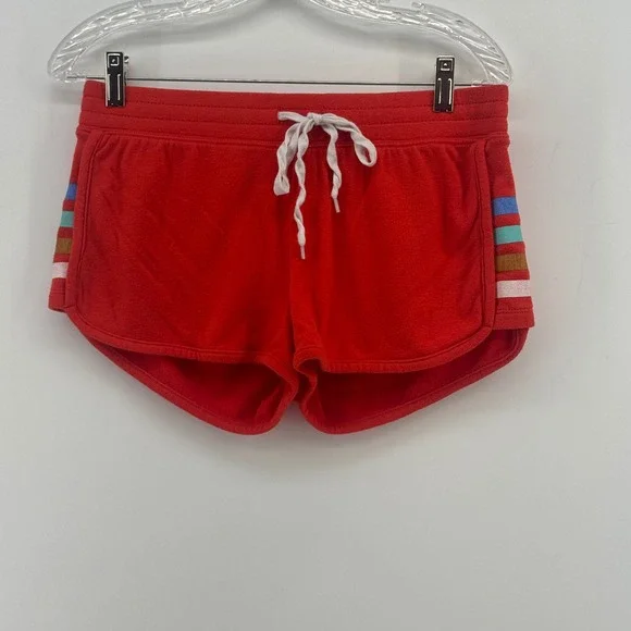 PJ‎ Salvage Red Retro Stripe Lounge Shorts Womens Medium Drawstring Dolphin Hem
