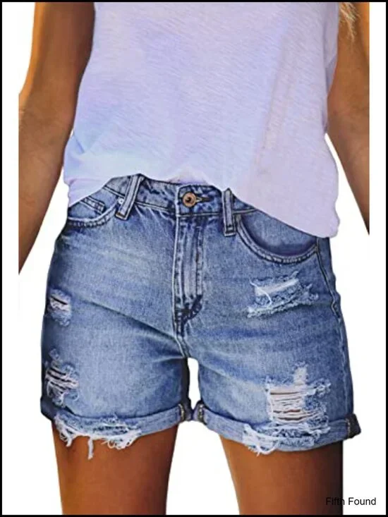 High Waisted Denim Shorts Ripped Distressed Frayed Cutoff with Pockets