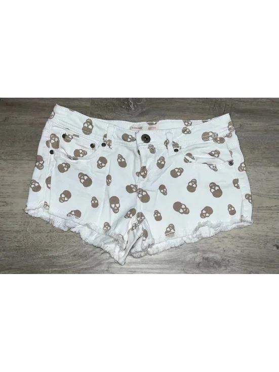 No Boundaries Women's Khaki Skull Print Denim Shorts Size 9
