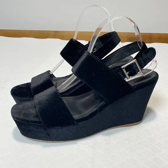 Steve‎ Madden Carlyle Women's Black Velvet Wedge Sandals Size 10M