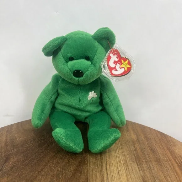 Vintage TY Beanie Baby‎ Erin The Bear 1997 Retired Plush Shamrock Tag Protector