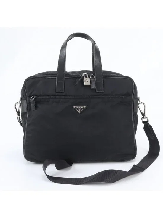 Prada Tessuto Nylon Leather 2-Way Business Crossbody Document Tote Shoulder