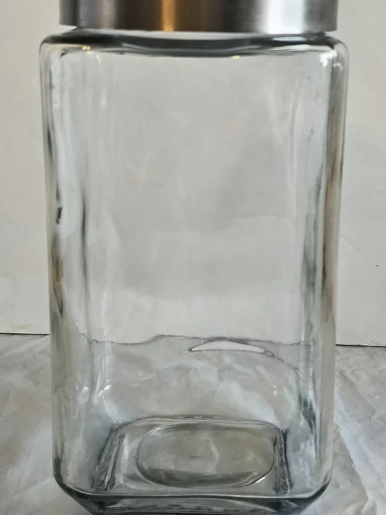 Clear Glass Storage Jar with Silver Lid  New Large 9x4.5 Inch More Avail