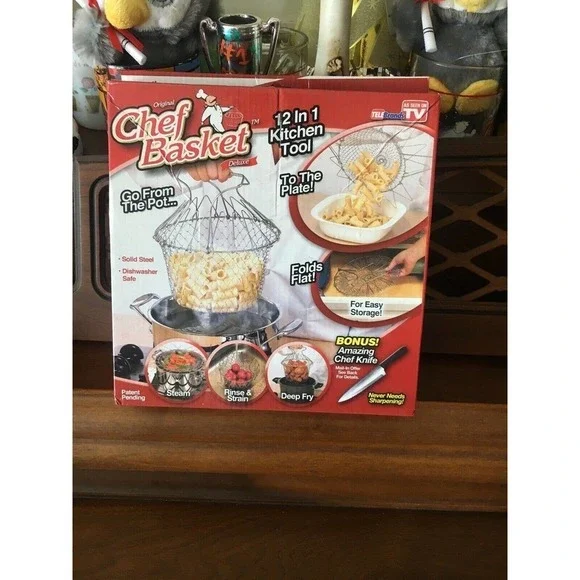 Original Chef Basket 12 in 1 Kitchen Tool Steam, Rinse, Fry, Knife not Included