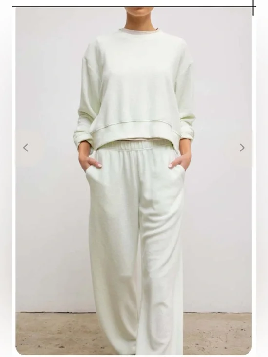 Leset Teddy Classic Crew & Jogger Set Celery Green  M French Terry Loungewear