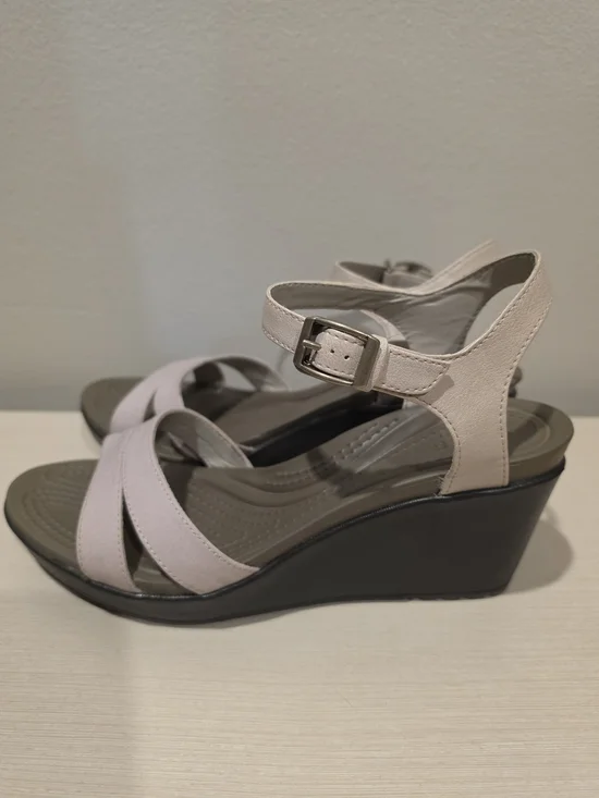 CROCS Women's Beige Ankle-Strap Wedge Sandals