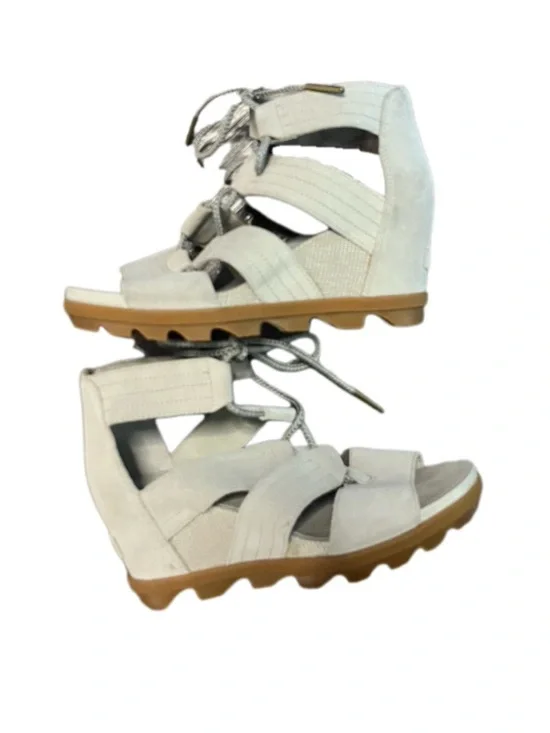 Sorel Women's Beige Cutout Wedge Sandals with Tan Lug Sole
