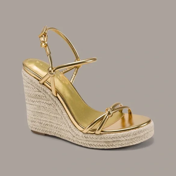 Donna Karan Gold Metallic Espadrille Wedge Sandals