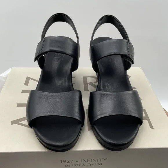 Naturalizer 27 Edit Ziv Black Leather Wedge Sandals Womens Slingback Strappy