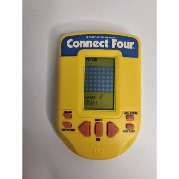 Vintage Connect Four Electronic Handheld Game 1995 Milton Bradley Yellow Working