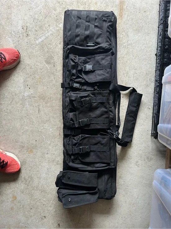 Men's Black Tactical Duffel Bag with Multiple Front Pockets