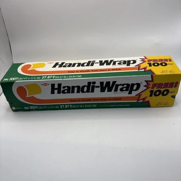 Vtg 1992 Dow Handi-Wrap 300 Sq Ft Plastic Film Sharp Cutting Edge Box NOS