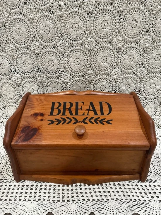 Wooden Bread Box with Knob - Natural Wood Finish