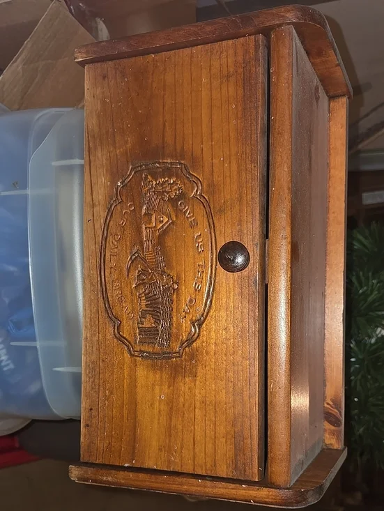 Wooden Bread Box with Carved Front - Warm Brown