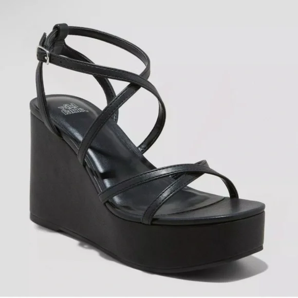 Wild Fable Black Strappy Wedge Sandals