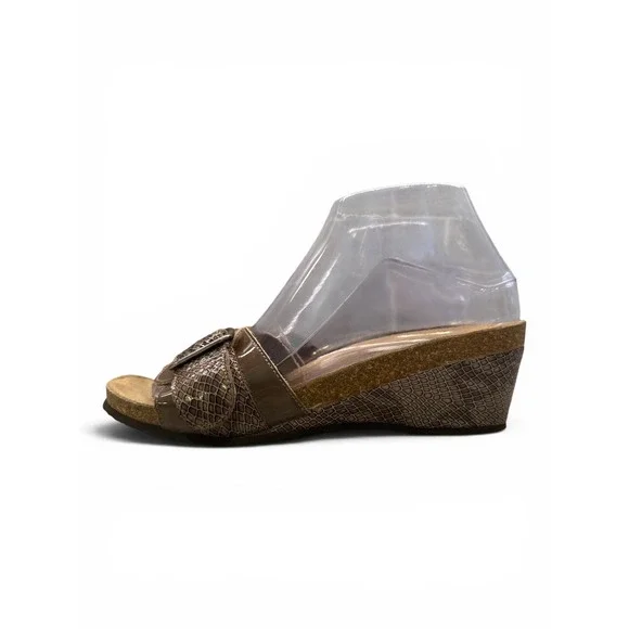 Vionic Orthaheel Ariana Brown Snakeskin Embossed Wedge Slide Sandals Buckle 10