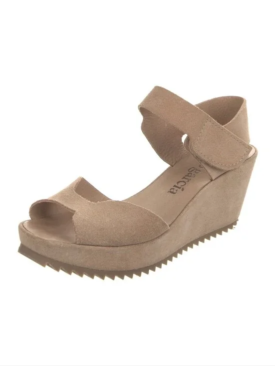 Pedro Garcia Taupe Suede Ankle-Strap Wedge Sandal 7.5