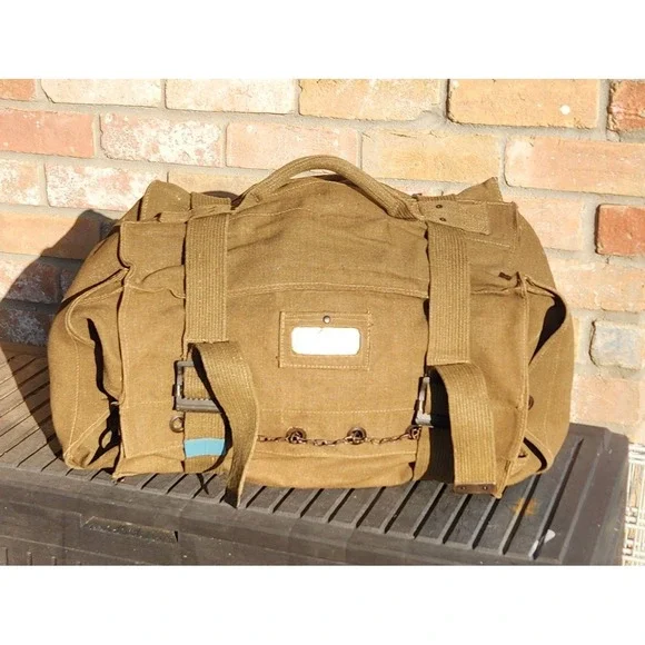 VYG Italian Military Canvas Duffel Bag Olive Drab Utility Bag Chain Closure