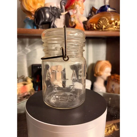 Vintage Atlas E-Z Seal Clear Glass Canning Jar with Wire Bail Lid Hazel-Atlas