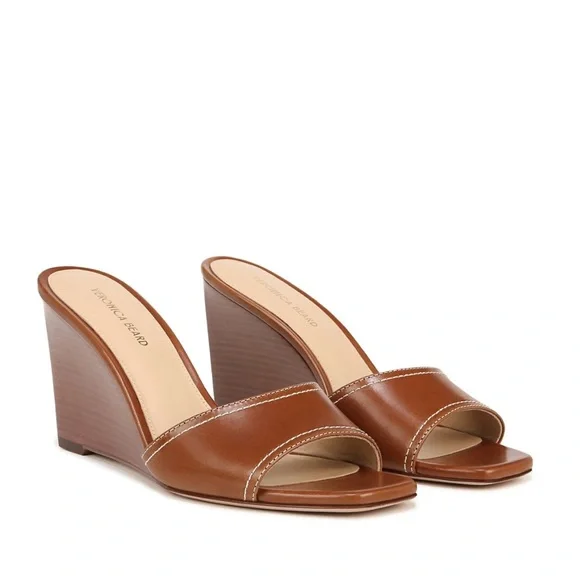 Veronica Beard Brown Ellen Wedge Sandal – Square Toe, Slip-On - Size 8