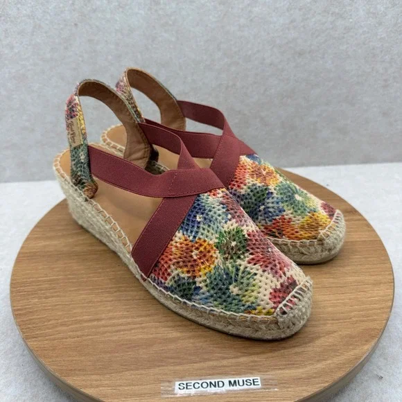 Toni Pons Telva Espadrille Wedge‎ Sandals Size 37 6.5 Multi Color Floral Boho