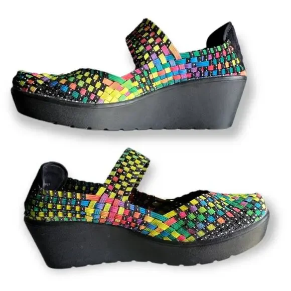 Steve Madden Brice Mary Jane Women’s 10 Multicolor Woven Platform Wedge Comfort‎